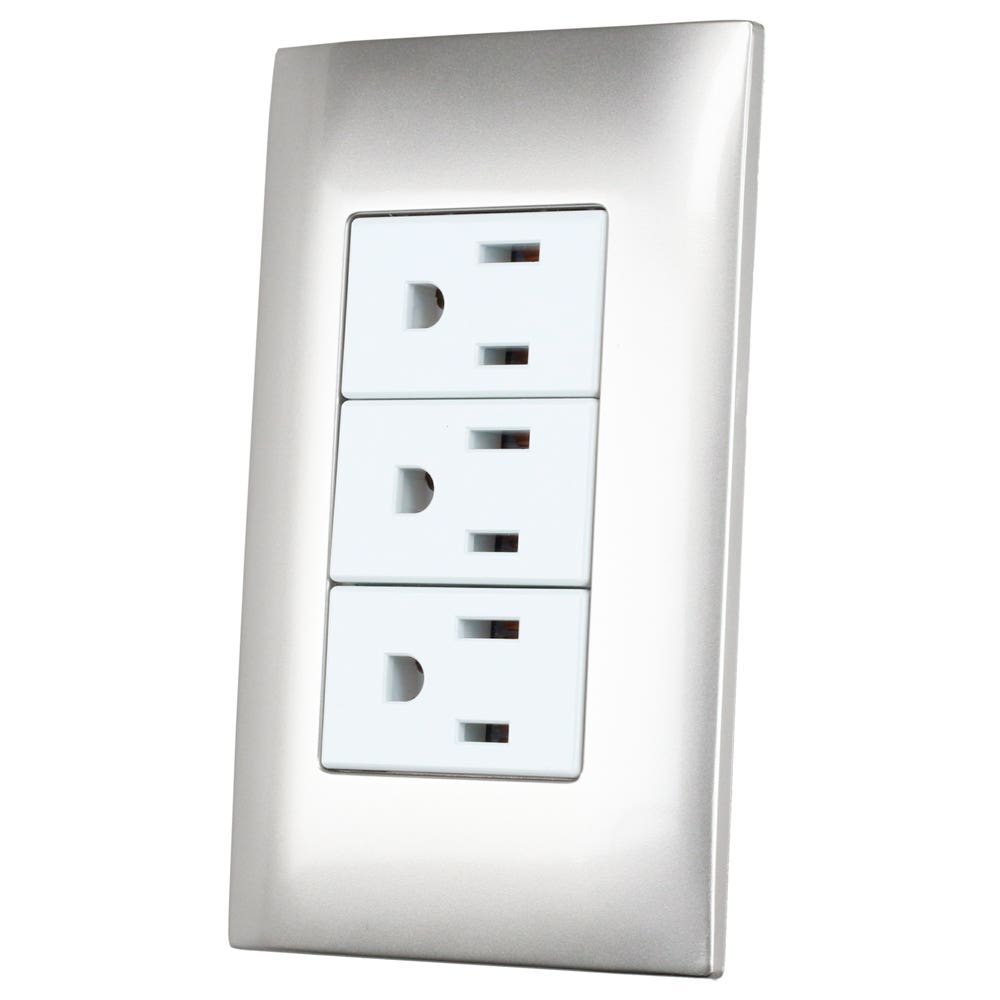 Placa 3 contactos 1/3, línea Americana, color plata Surtek