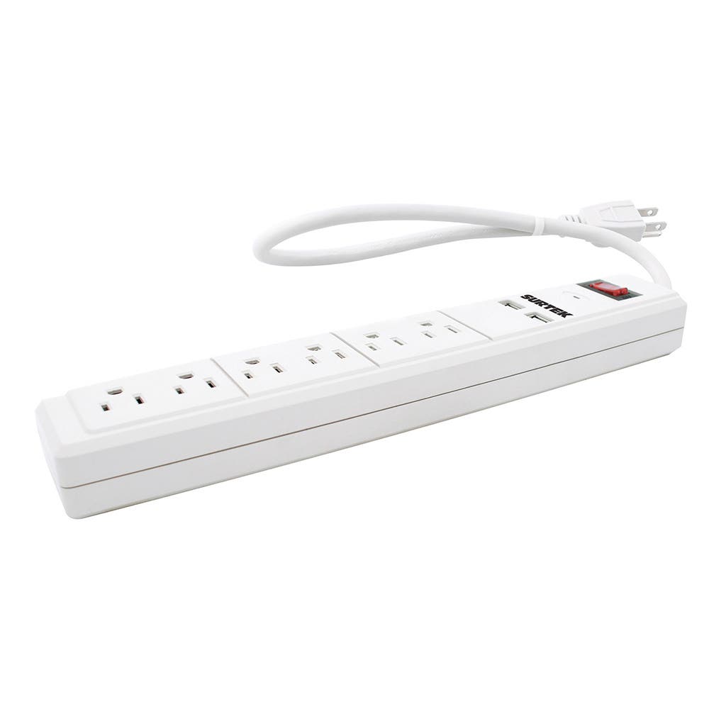[136204] Multicontacto de barra 6 entradas 2 USB cable 50 cm Surtek