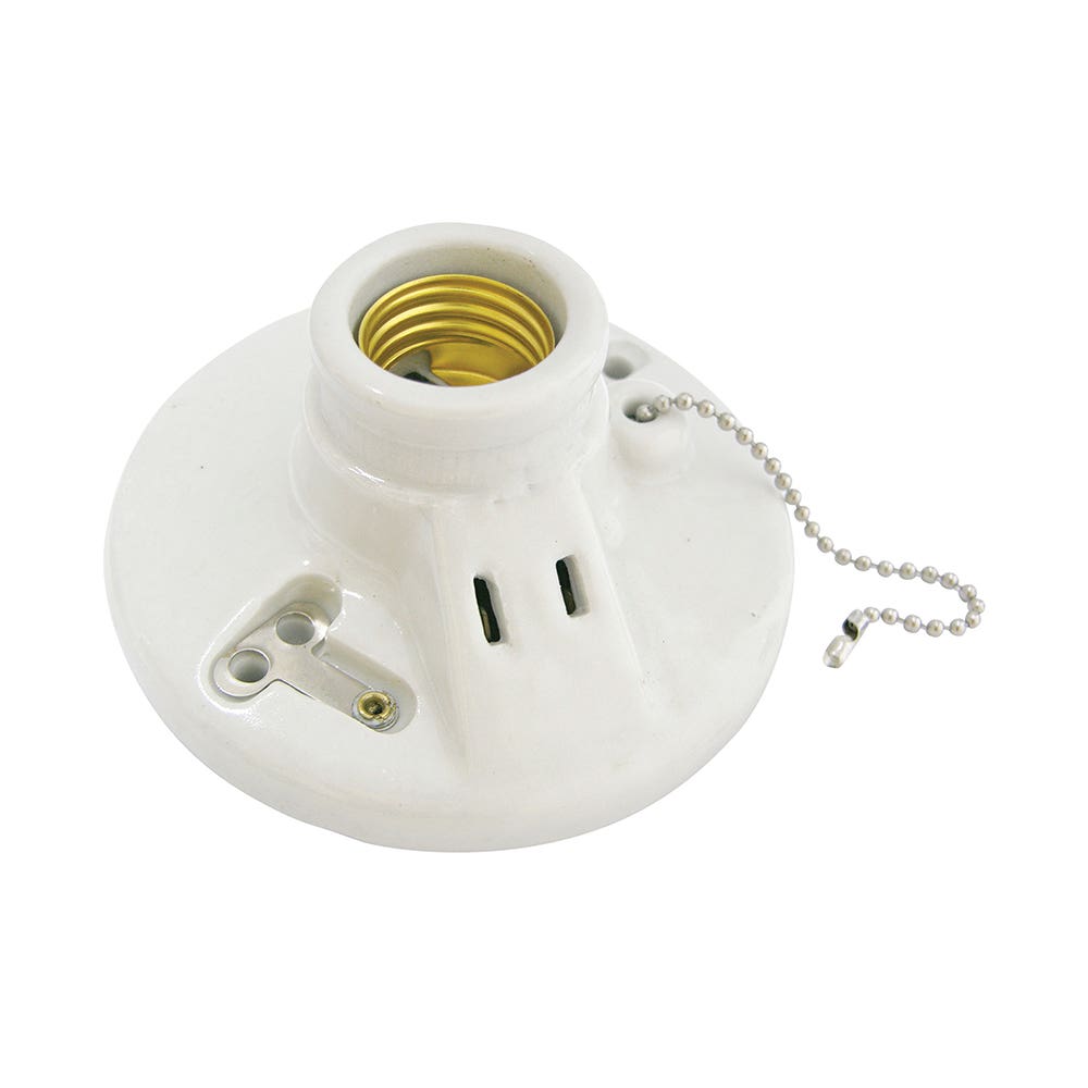 Portalámpara doble redonda de porcelana con cadena para techo 4.5", color blanco Surtek