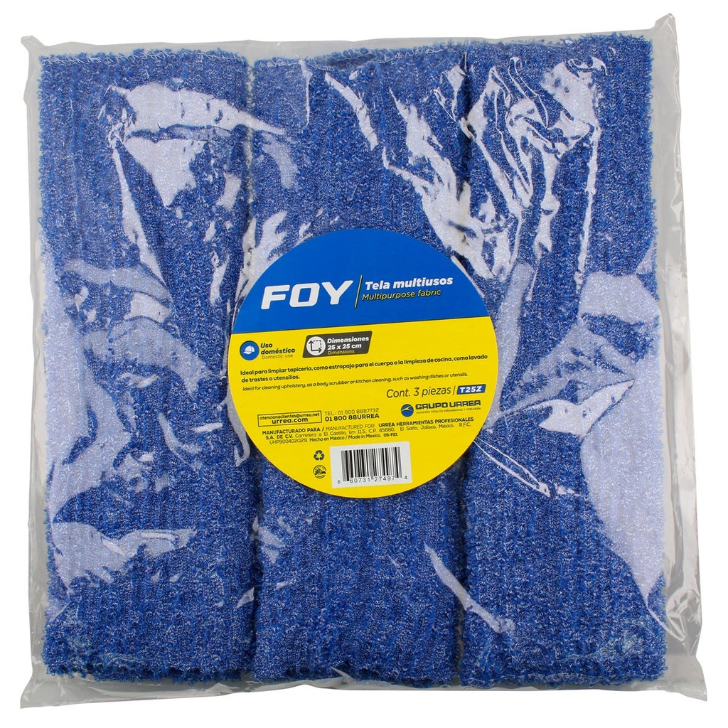 Tela multiusos de 25 x 25 cm azul, 3 piezas Foy