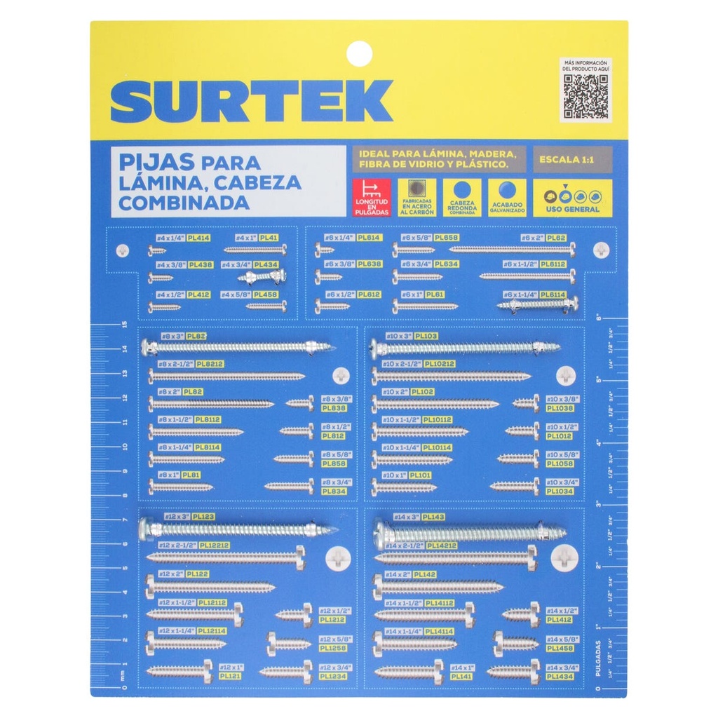 Muestrario de pijas para lámina Surtek