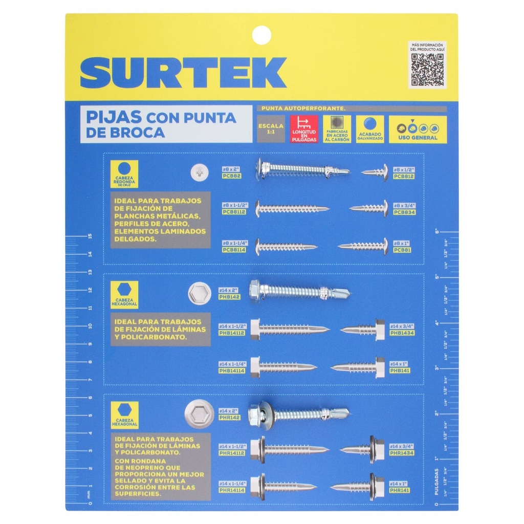 Muestrario de pijas punta de broca Surtek