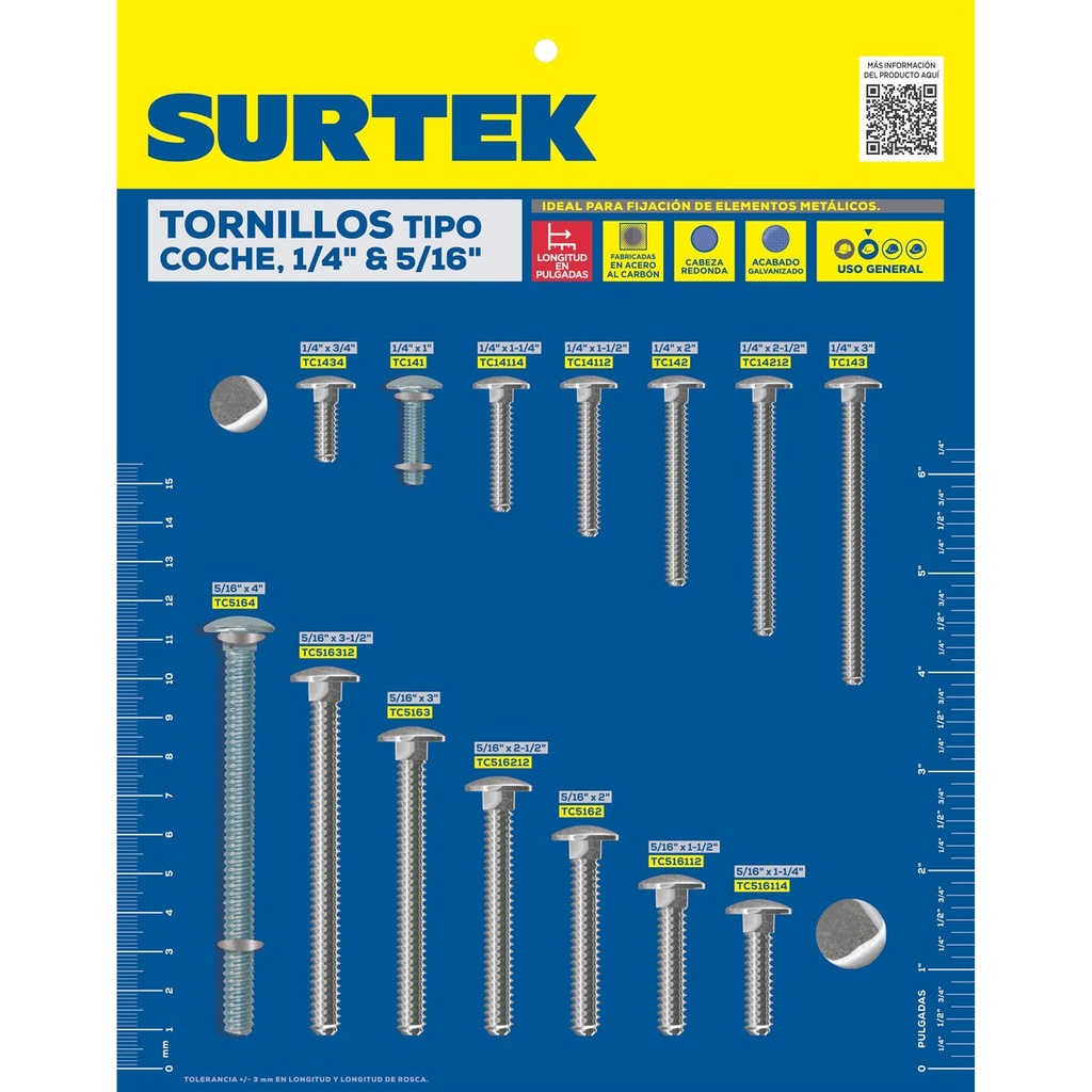 Muestrario de tornillos tipo coche 1/4" y 5/16" Surtek
