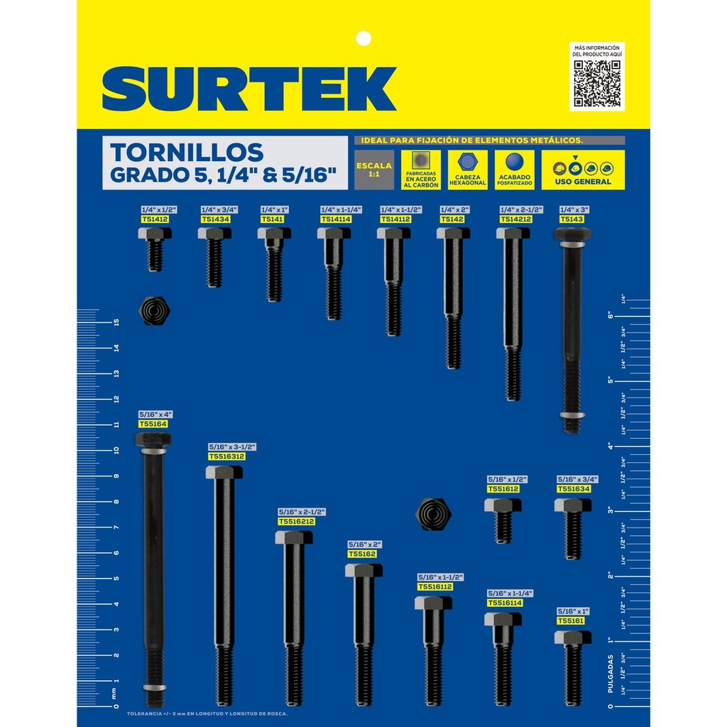 Muestrario de tornillos 5°, 1/4" y 5/16" Surtek