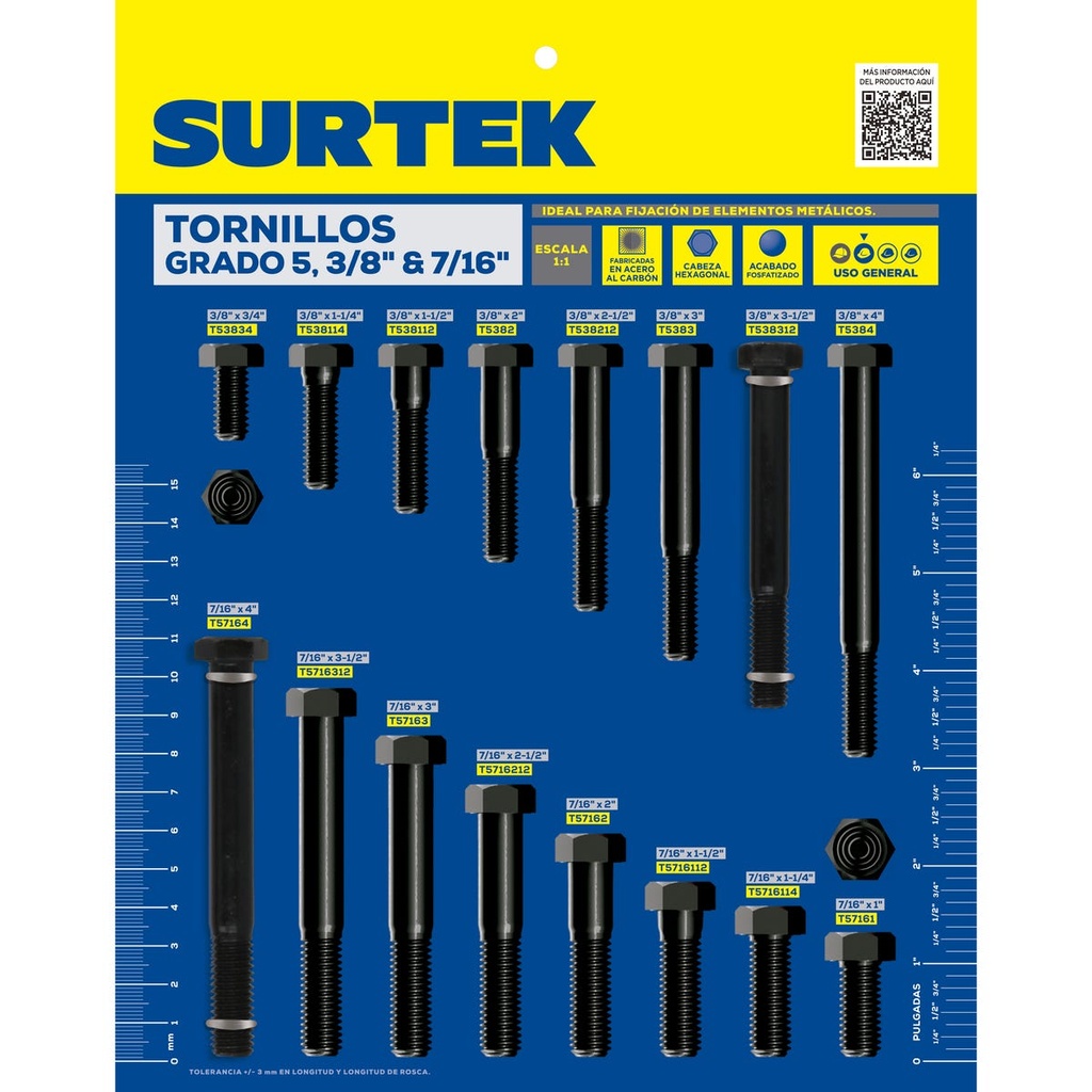 Muestrario de tornillos 5°, 3/8" y 7/16" Surtek