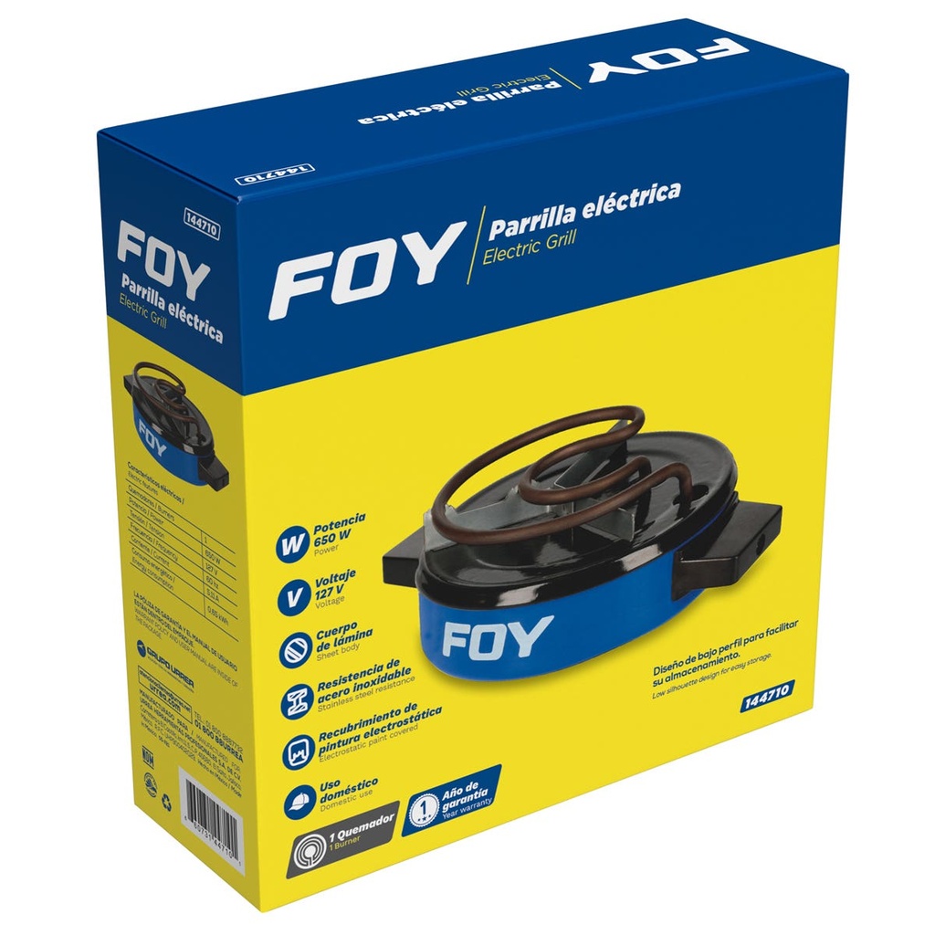 Parrilla eléctrica 1 quemador de lámina con asa Foy