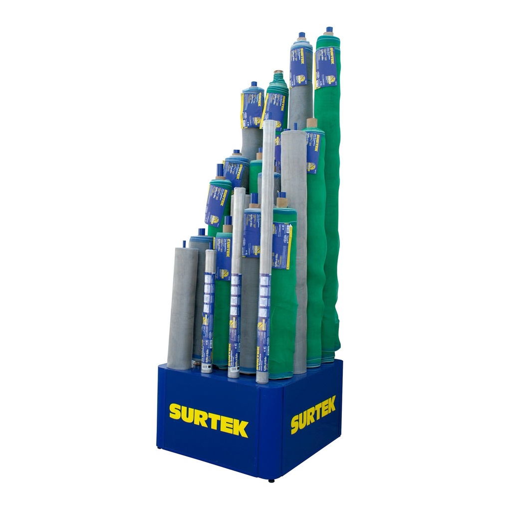 Exhibidor con telas para mosquiteros, 75 piezas Surtek