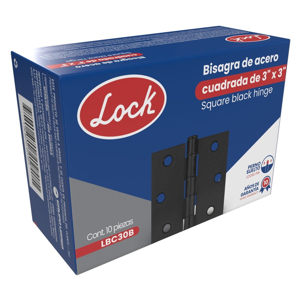 Bisagra cuadrada perno suelto de acero negro 3" x 3" Lock
