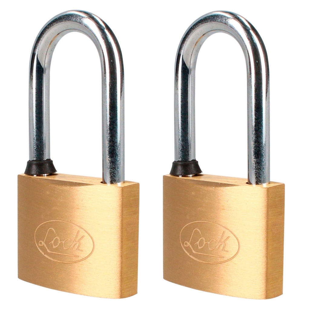 Juego de candados de latón largos 40 mm, llave estándar, 2 piezas Lock
