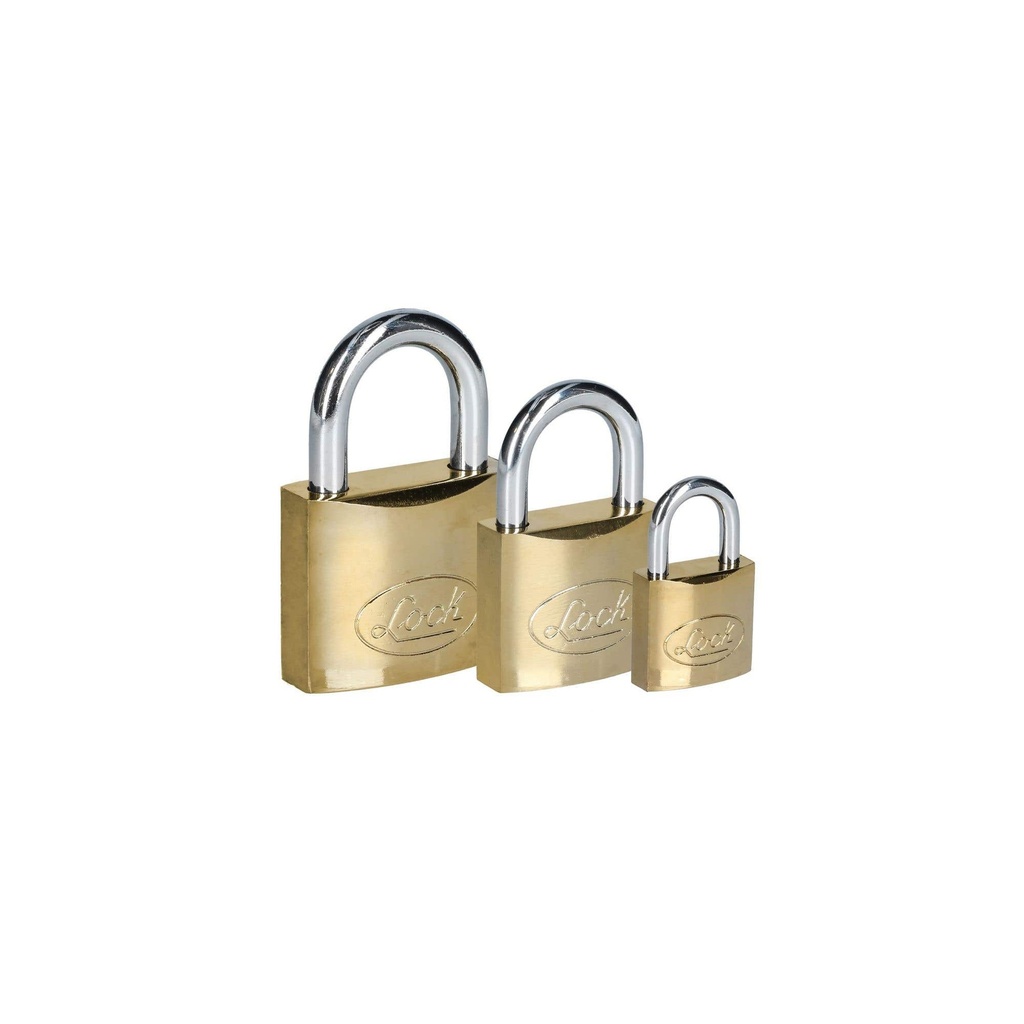 Candado de acero corto 38 mm, acabado latonado, llave estándar Lock