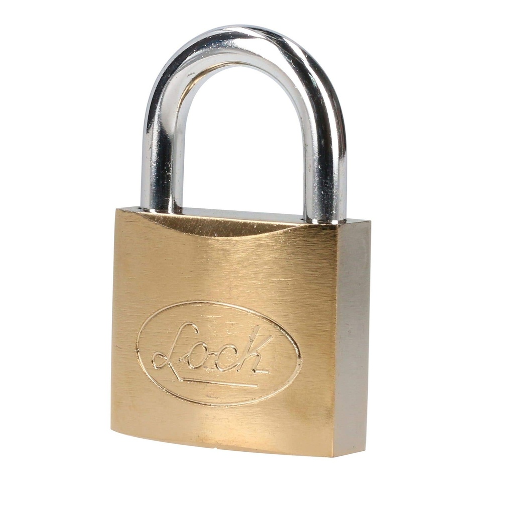 Candado de acero corto 50 mm, acabado latonado, llave estándar Lock