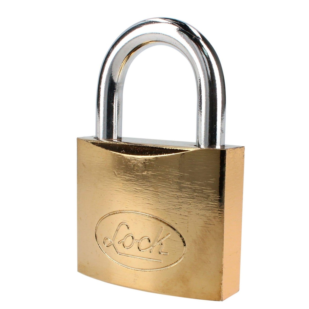 Candado de acero corto 63 mm, acabado latonado, llave estándar Lock