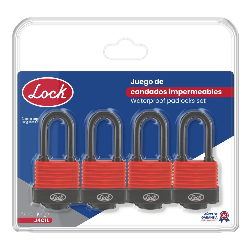 [J4CIL] Juego de candados impermeables largos 40 mm, llave estándar, 4 piezas Lock