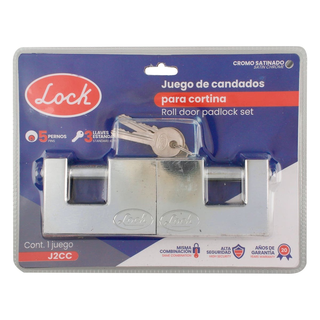 [J2CC] Juego de candados para cortina 80 mm, niquel satinado, llave estándar, 2 piezas Lock
