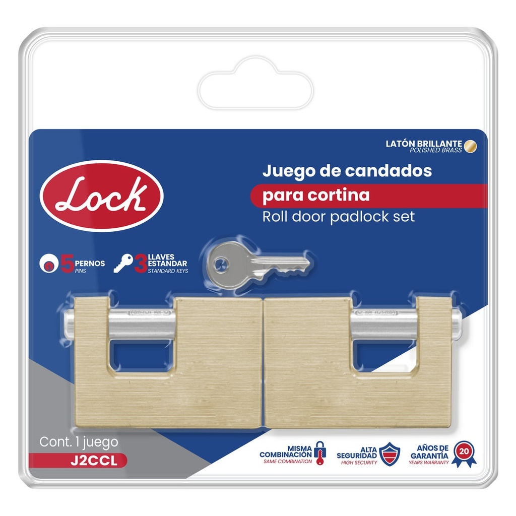 Juego de candados para cortina 80 mm, latón brillante, llave estándar, 2 piezas Lock