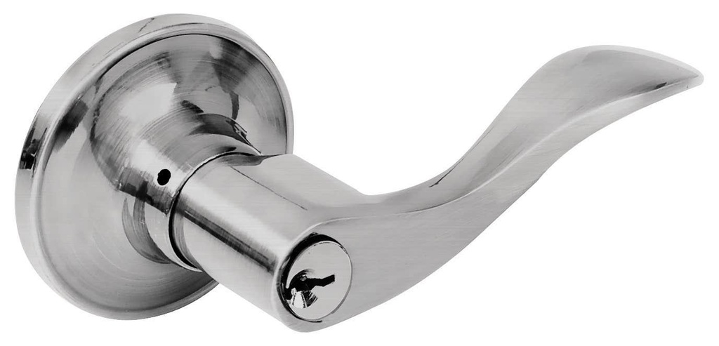 Manija tubular curva función baño, níquel satinado, llave estándar, blíster Lock
