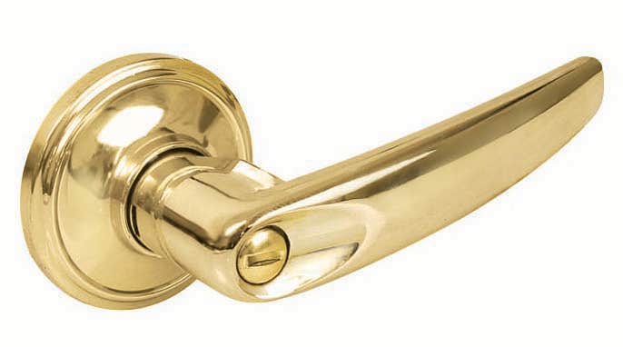 Manija tubular recta función baño, latón brillante, llave estándar, blíster Lock