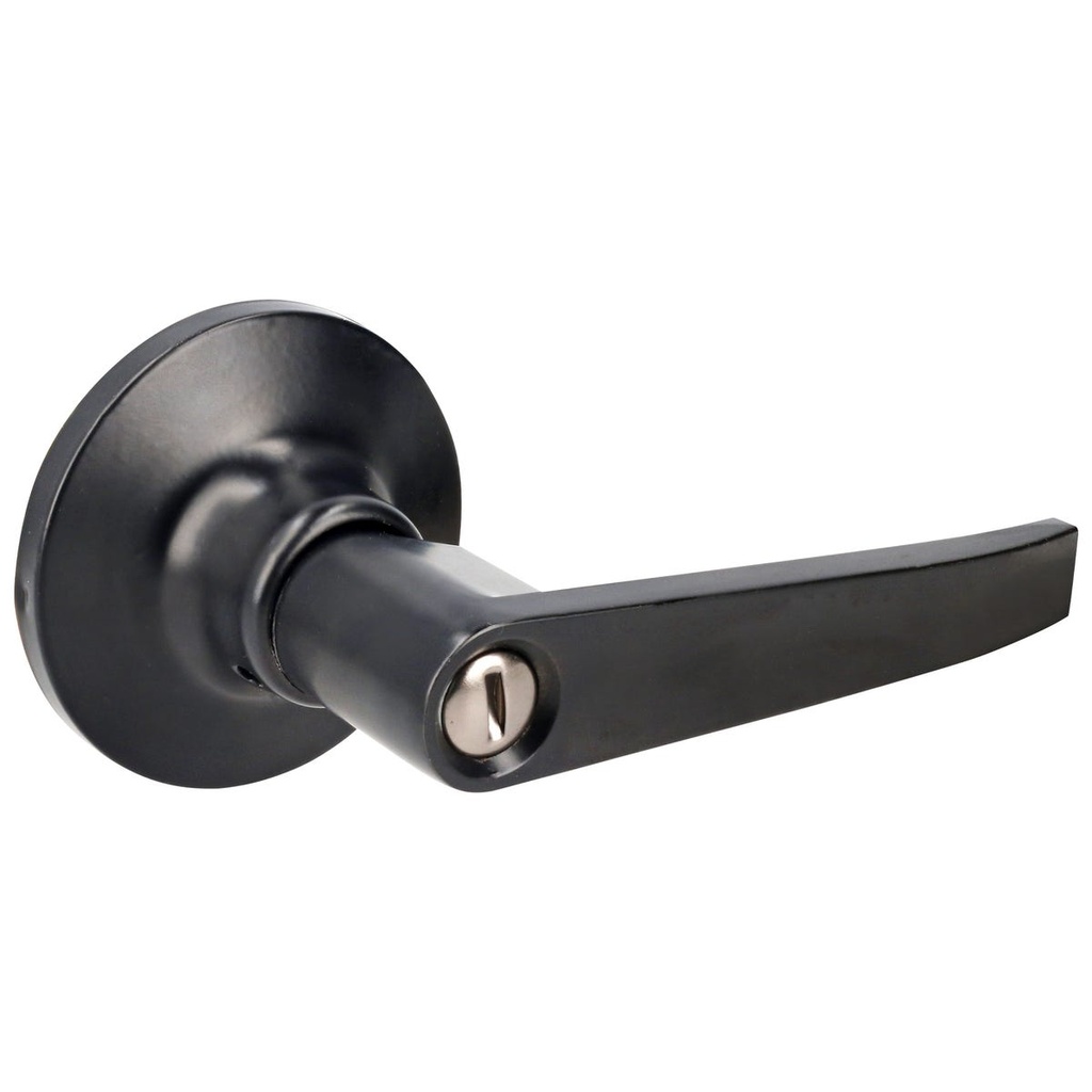Manija tubular recta función baño, negra, llave estándar, blíster Lock