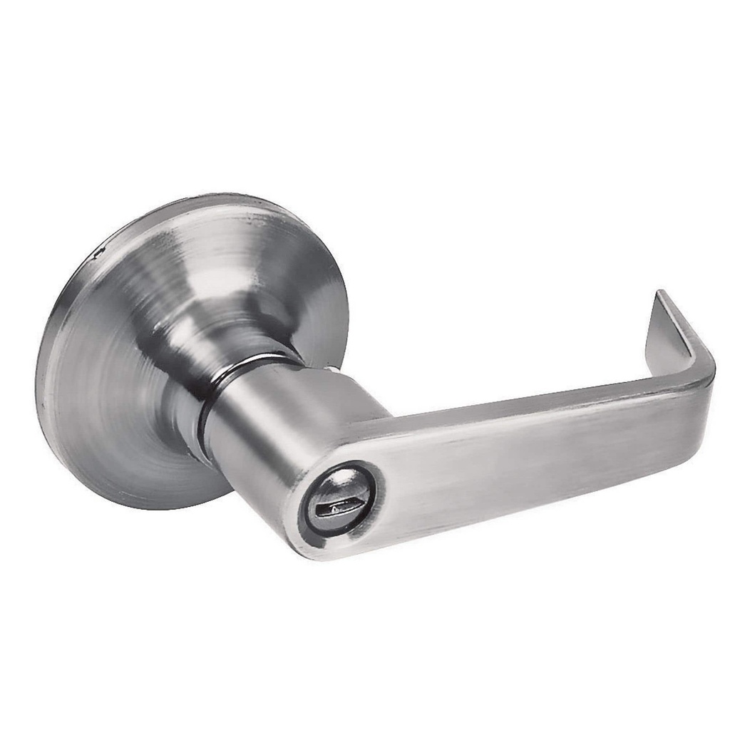 Manija cilíndrica plana función baño, níquel satinado, llave estándar, blíster Prolok