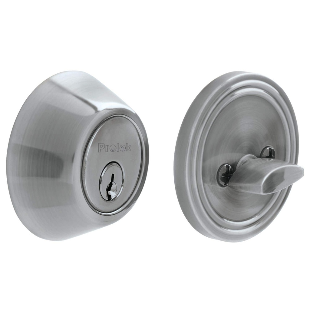 Cerrojo residencial función sencilla, acero inoxidable, llave estándar, en caja Prolok