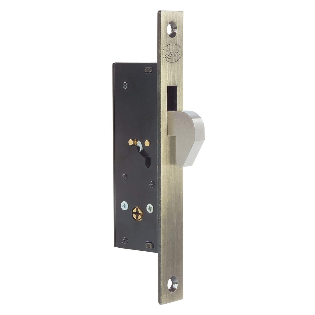 Cerrojo para embutir de gancho, latón antiguo, llave tetra, en caja Lock