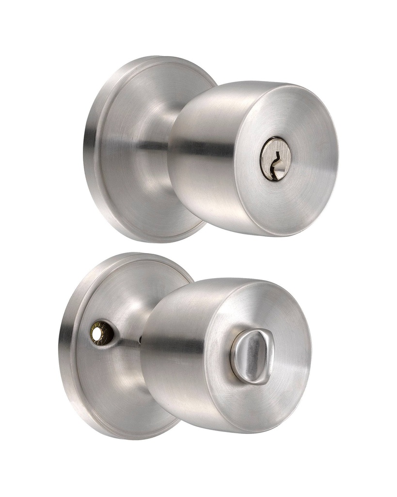 [20PO] Pomo tubular copa recta función baño acero inoxidable, latón antiguo, llave estándar, blís Lock