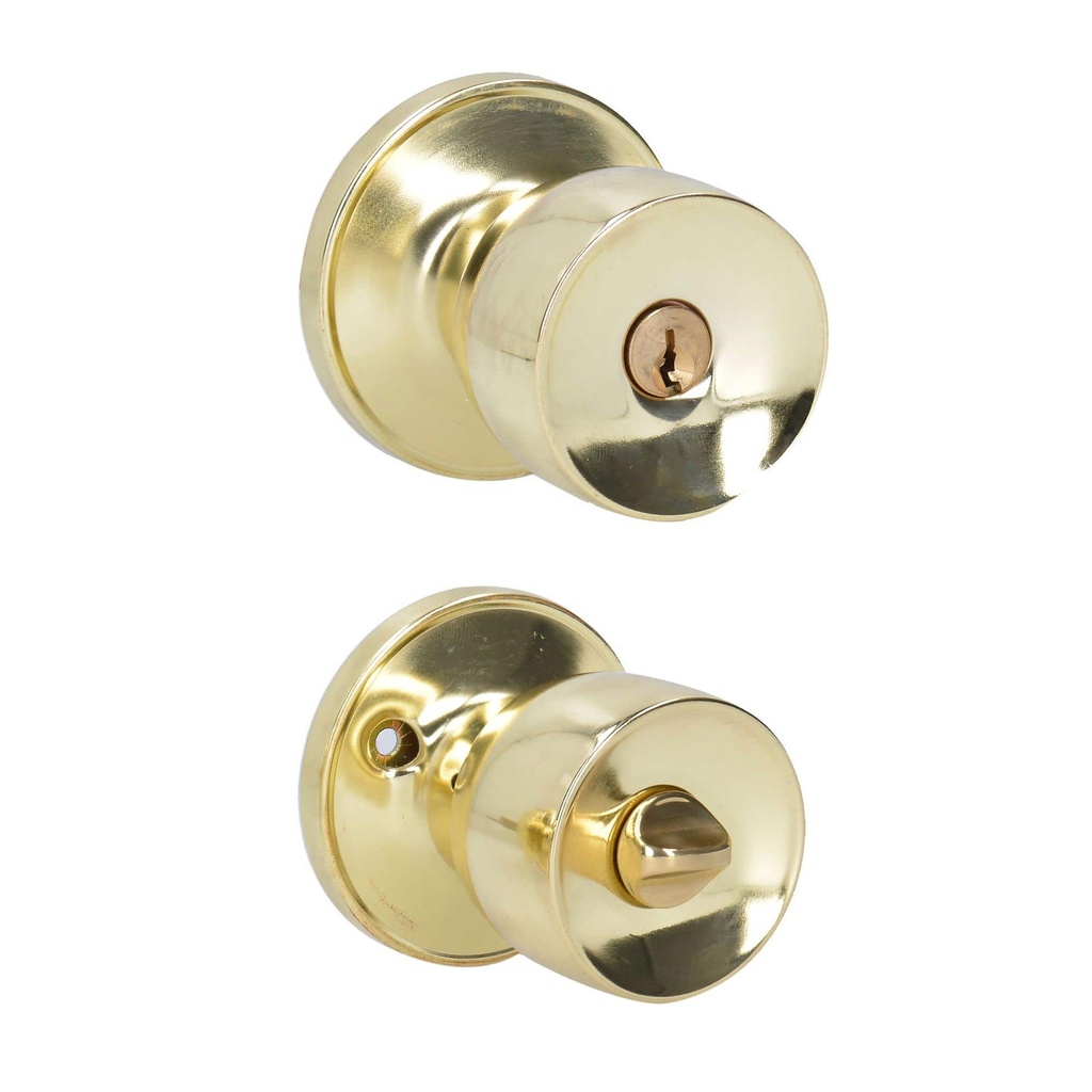 Pomo tubular copa recta función recámara, latón brillante, llave estándar, blíster Lock