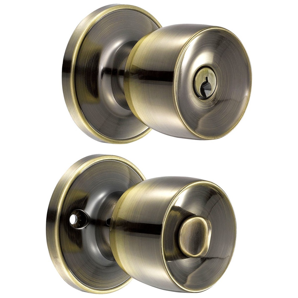 Pomo tubular copa recta función recámara, latón antiguo, llave estándar, blíster Lock