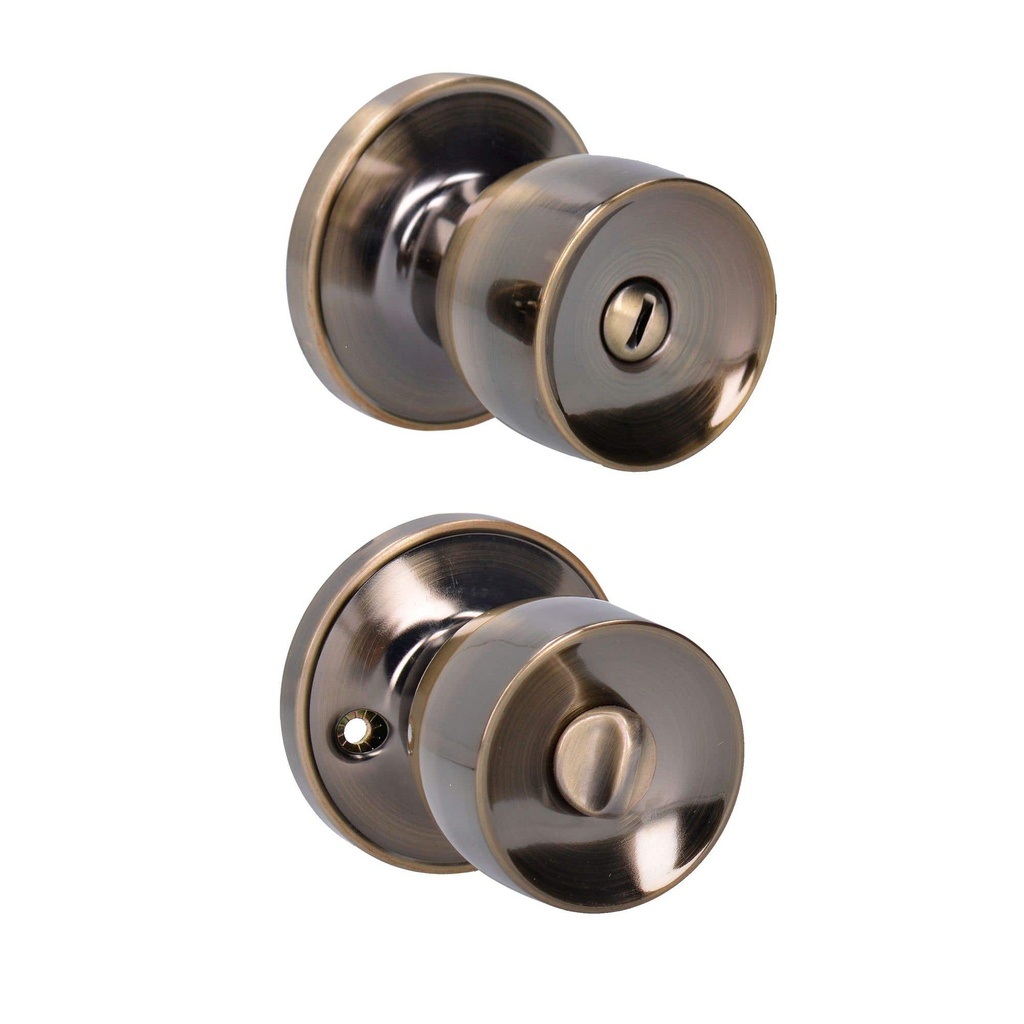 Pomo tubular copa recta función baño latón antiguo, latón antiguo, llave estándar, blíster Lock