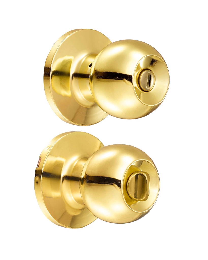 Pomo tubular bola función recámara, latón brillante, llave estándar, blíster Lock