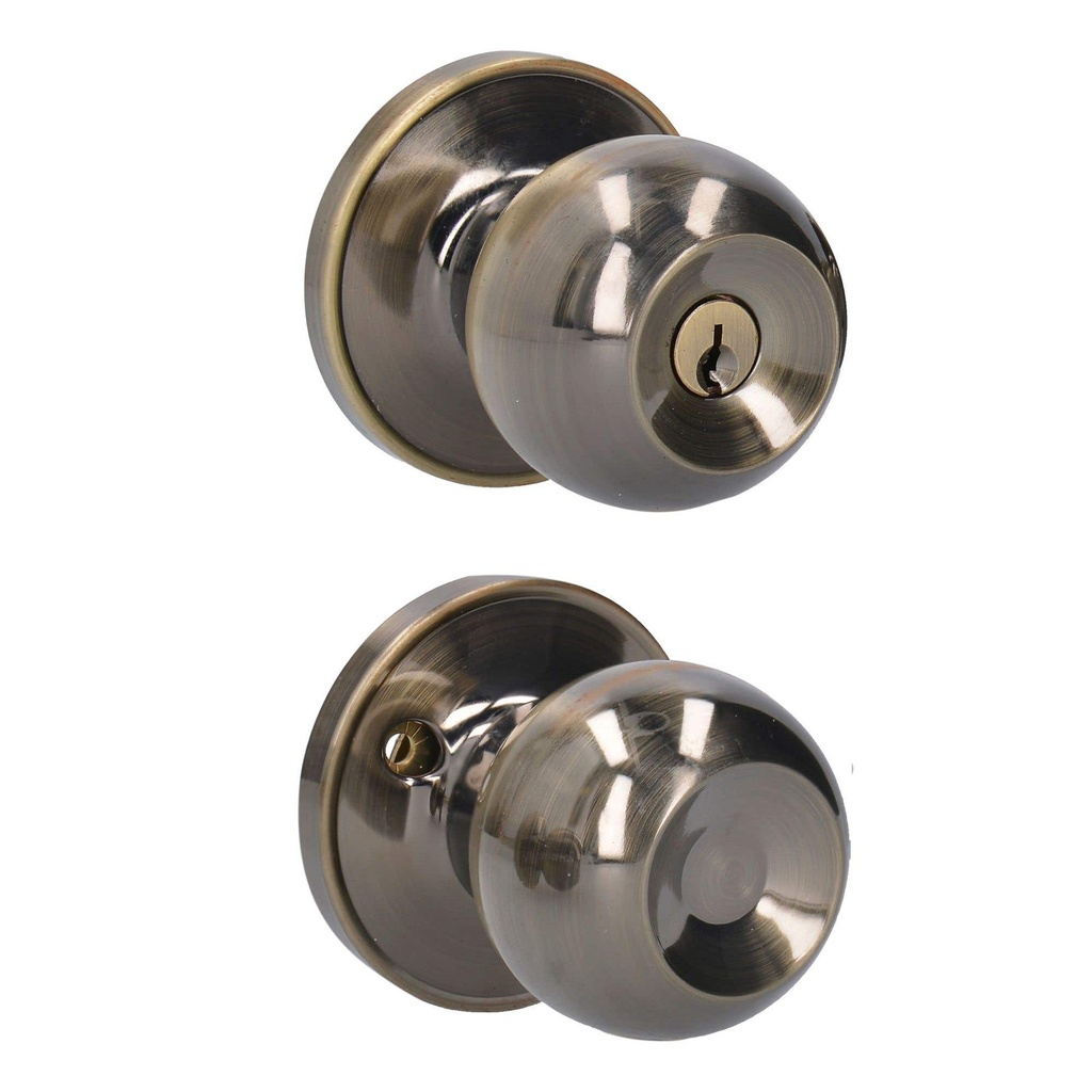 Pomo tubular bola función entrada, latón antiguo, llave estándar, blíster Lock