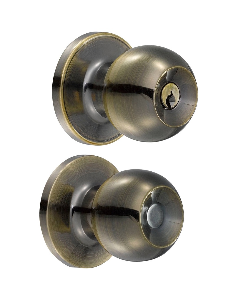 Pomo tubular bola función baño, latón antiguo, llave estándar, blíster Lock