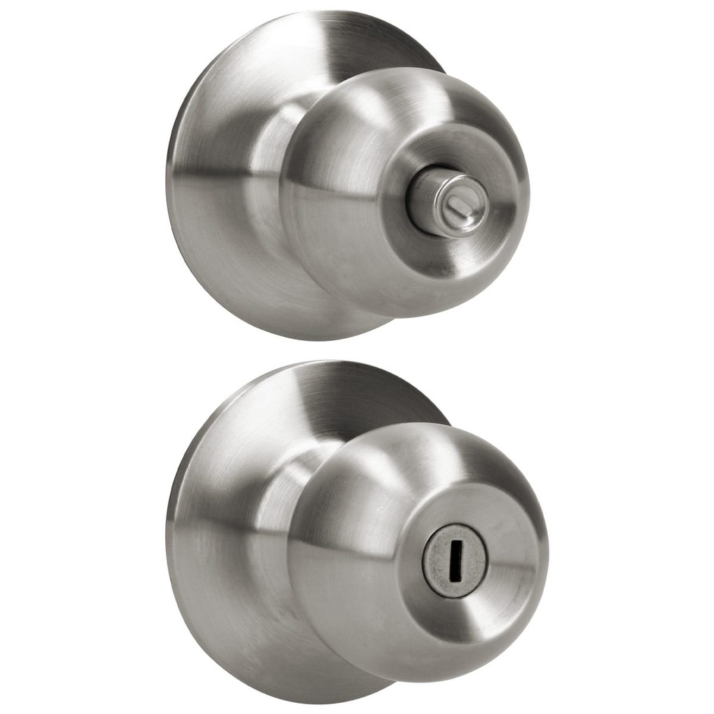 Pomo cilíndrico bola función baño, acero inoxidable, llave estándar, blíster Prolok