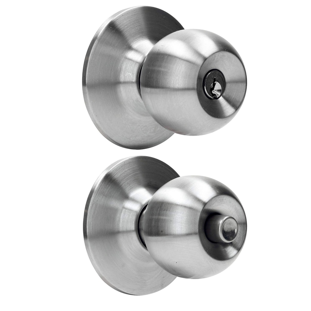 Pomo cilíndrico bola para constructora función recámara, acero inoxidable, llave std, caja Prolok