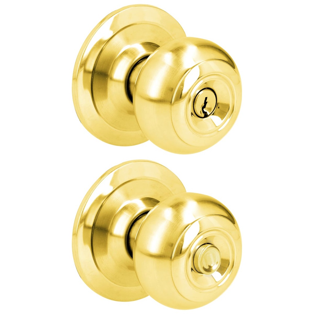 Pomo cilíndrico ovalado función recámara, latón brillante, llave estándar, blíster Prolok