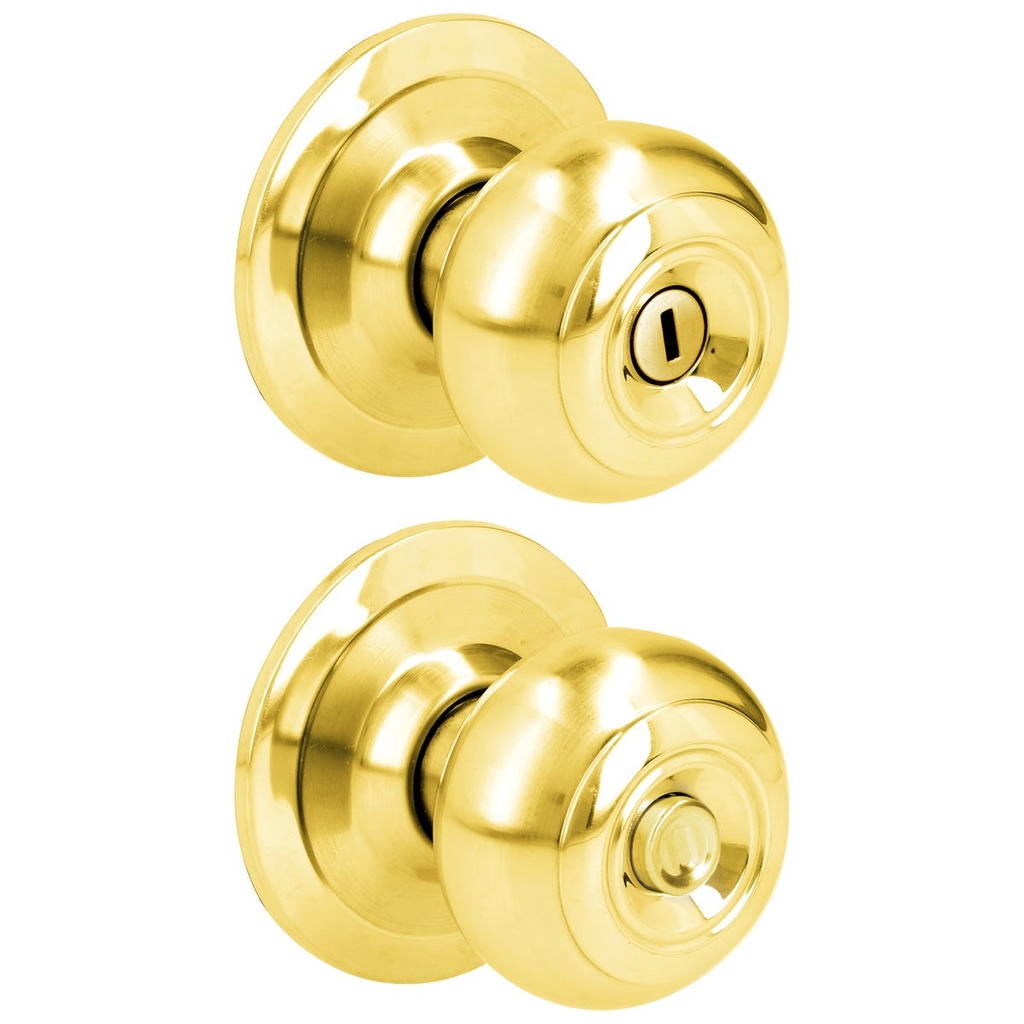 Pomo cilíndrico ovalado función baño, latón brillante, llave estándar, blíster Prolok