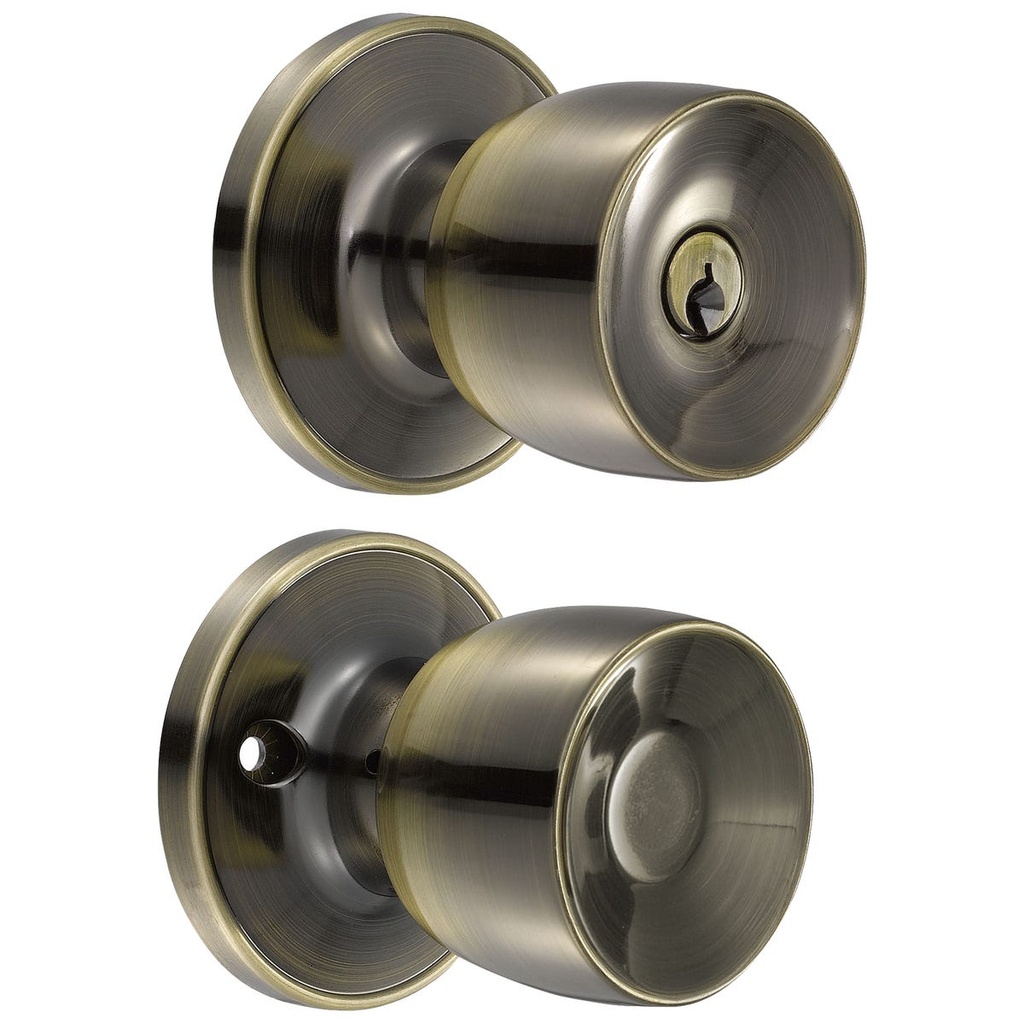 Pomo cilíndrico media copa función entrada, latón antiguo, llave estándar, blíster Prolok