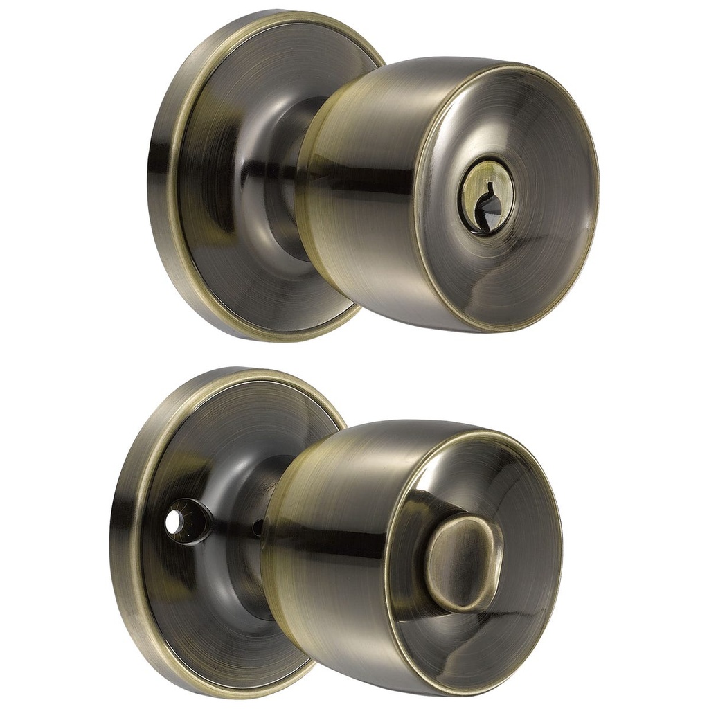 Pomo cilíndrico media copa función recámara, latón antiguo, llave estándar, blíster Prolok