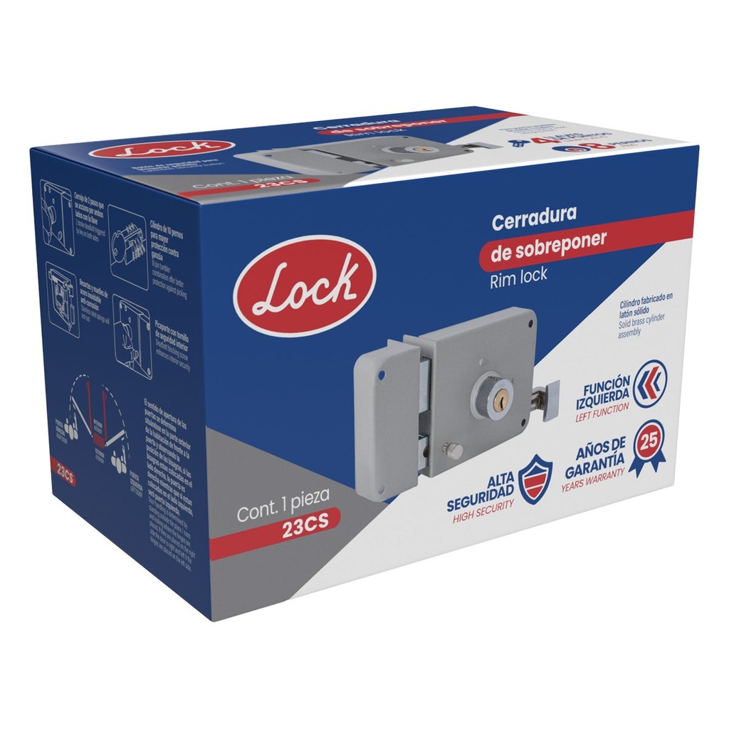 [23CS] Cerradura sobreponer clásica función izquierda , llave de puntos, en caja Lock