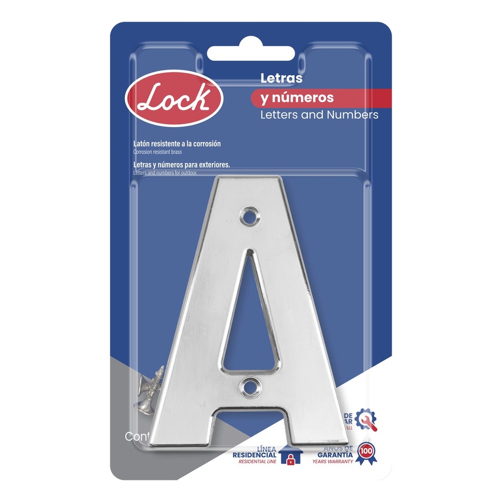 Letra A bold 4" cromo satinado Lock