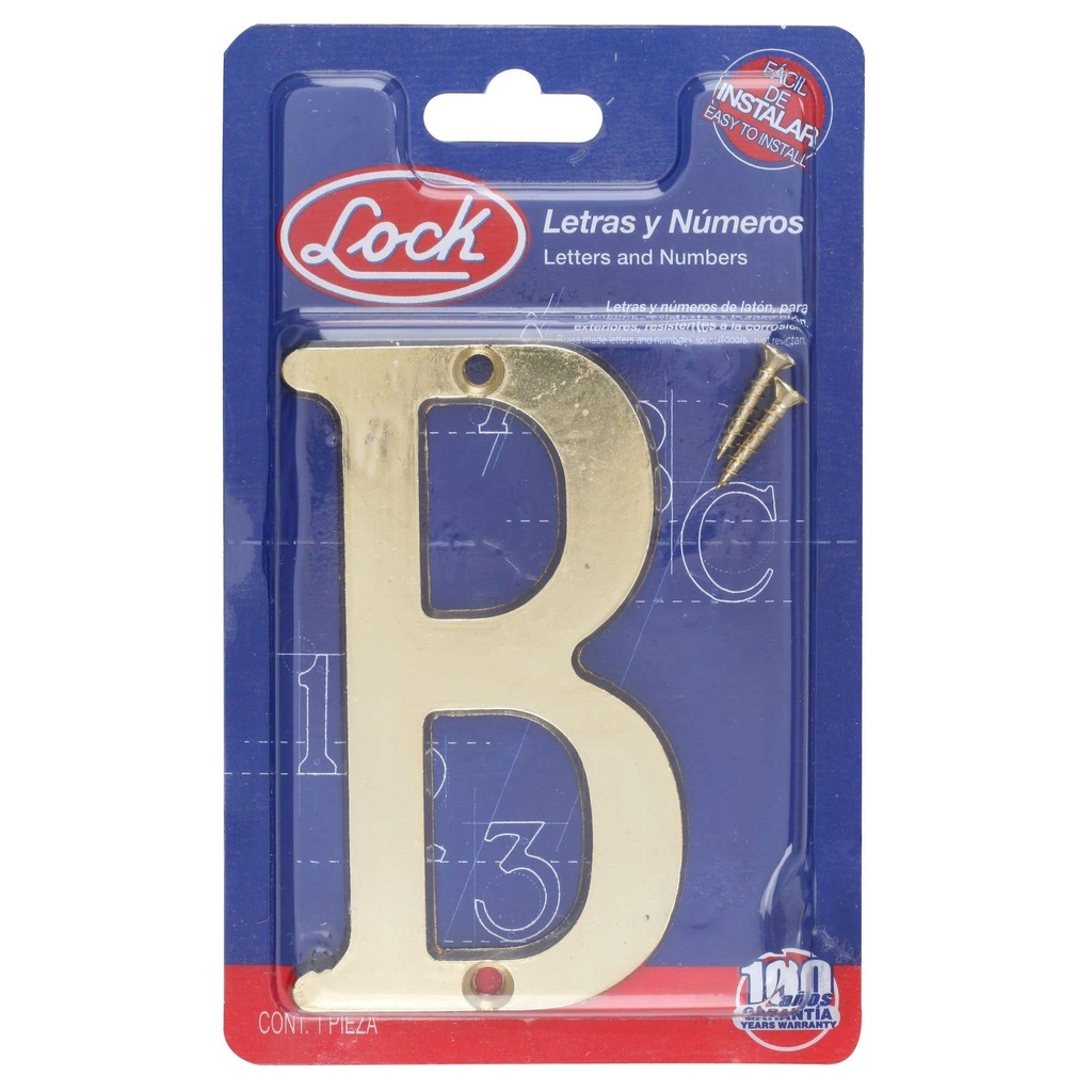 Letra B slim 4" latón brillante Lock