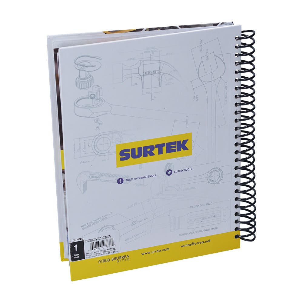 Cuaderno de raya con pasta dura de vinil 17.5 cm x 23 cm, 100 hojas Surtek