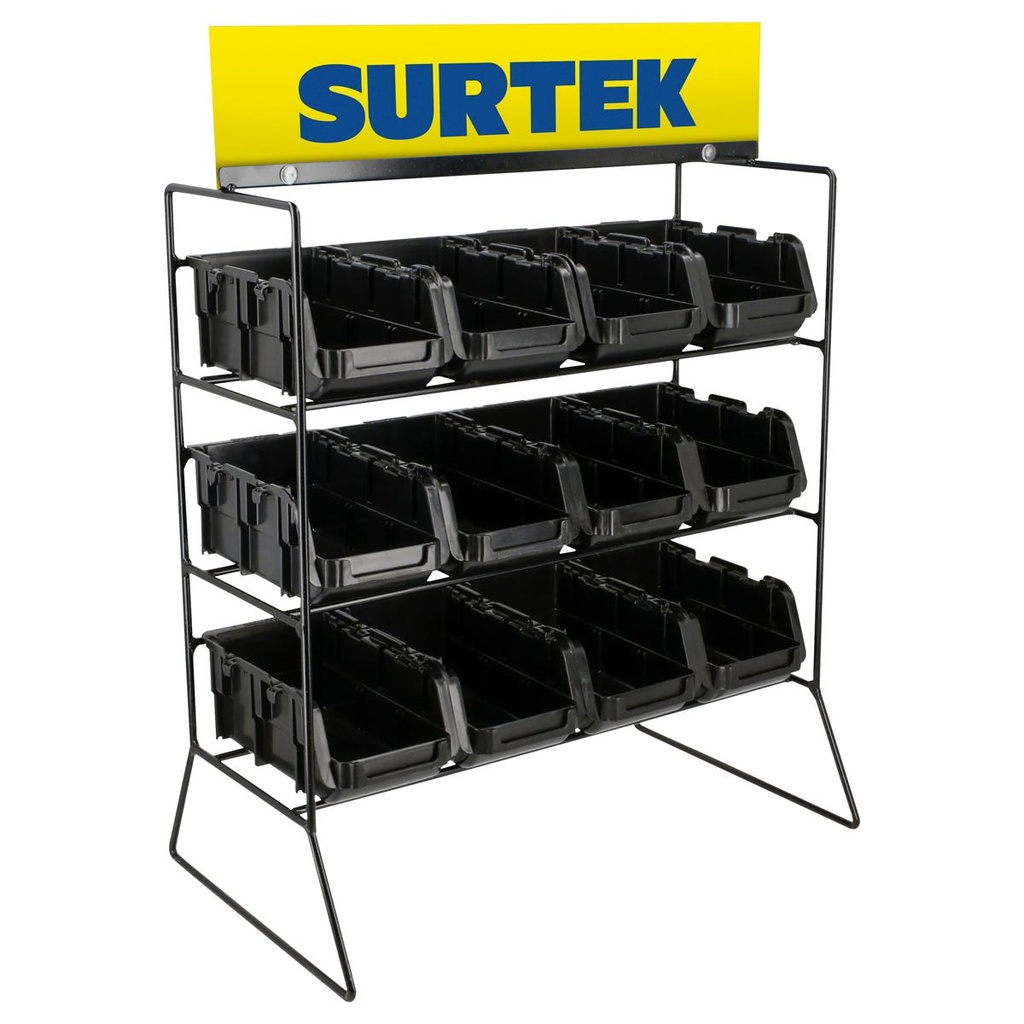 Rack despachador de mostrador para tornillería, 12 gavetas plásticas Surtek