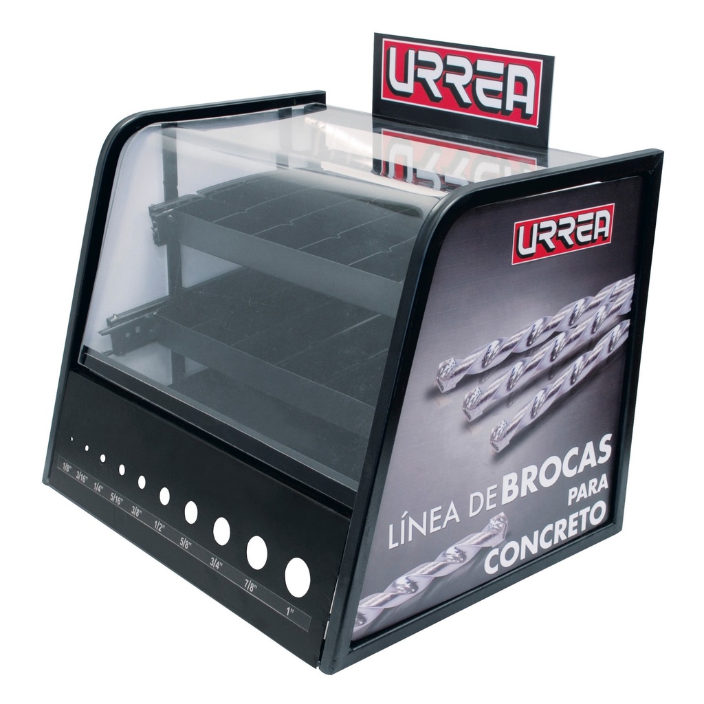 Exhibidor de mostrador para brocas concreto con calibrador 39 cm x 35 cm x 37 cm Urrea