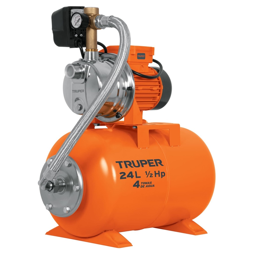 Equipo hidroneumático 24L, bomba Jet inox. 1/2 HP, TRUPER