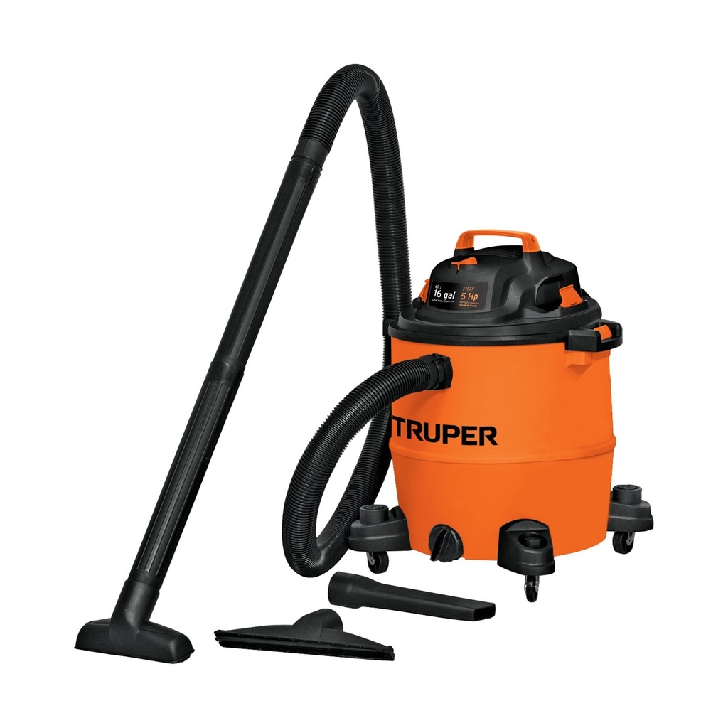 Aspiradora de sólidos y líquidos, 16 gal, plástica, TRUPER