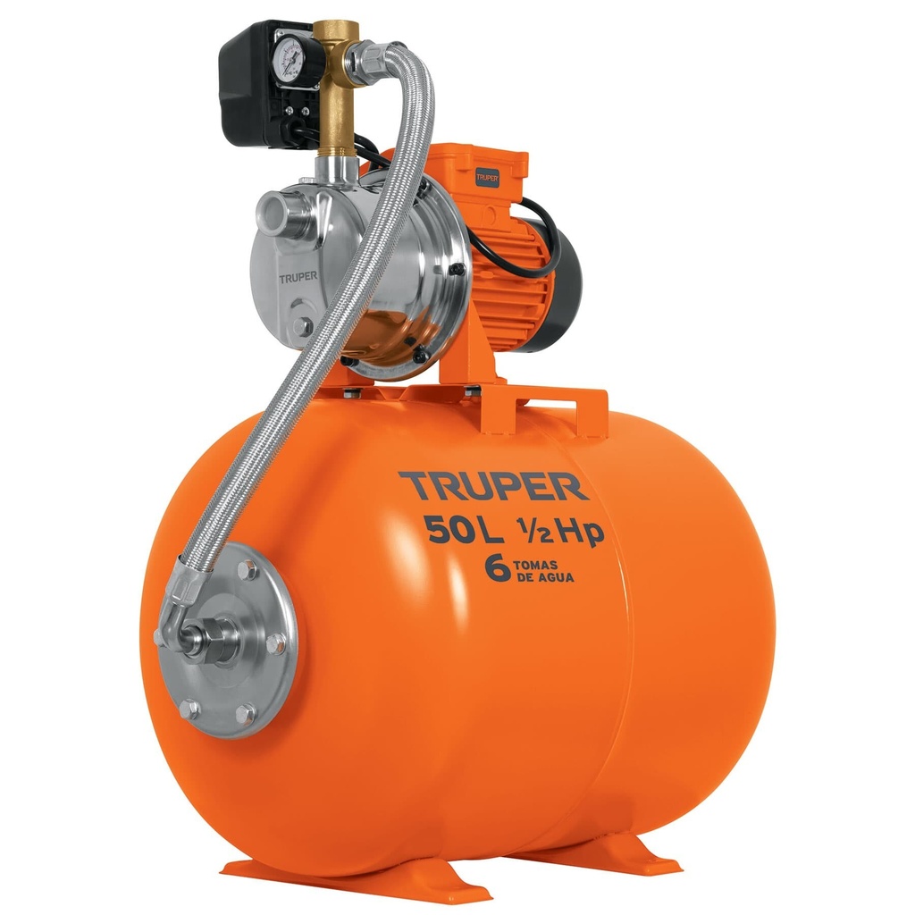 Equipo hidroneumático 50L, bomba Jet inox. 1/2 HP, TRUPER