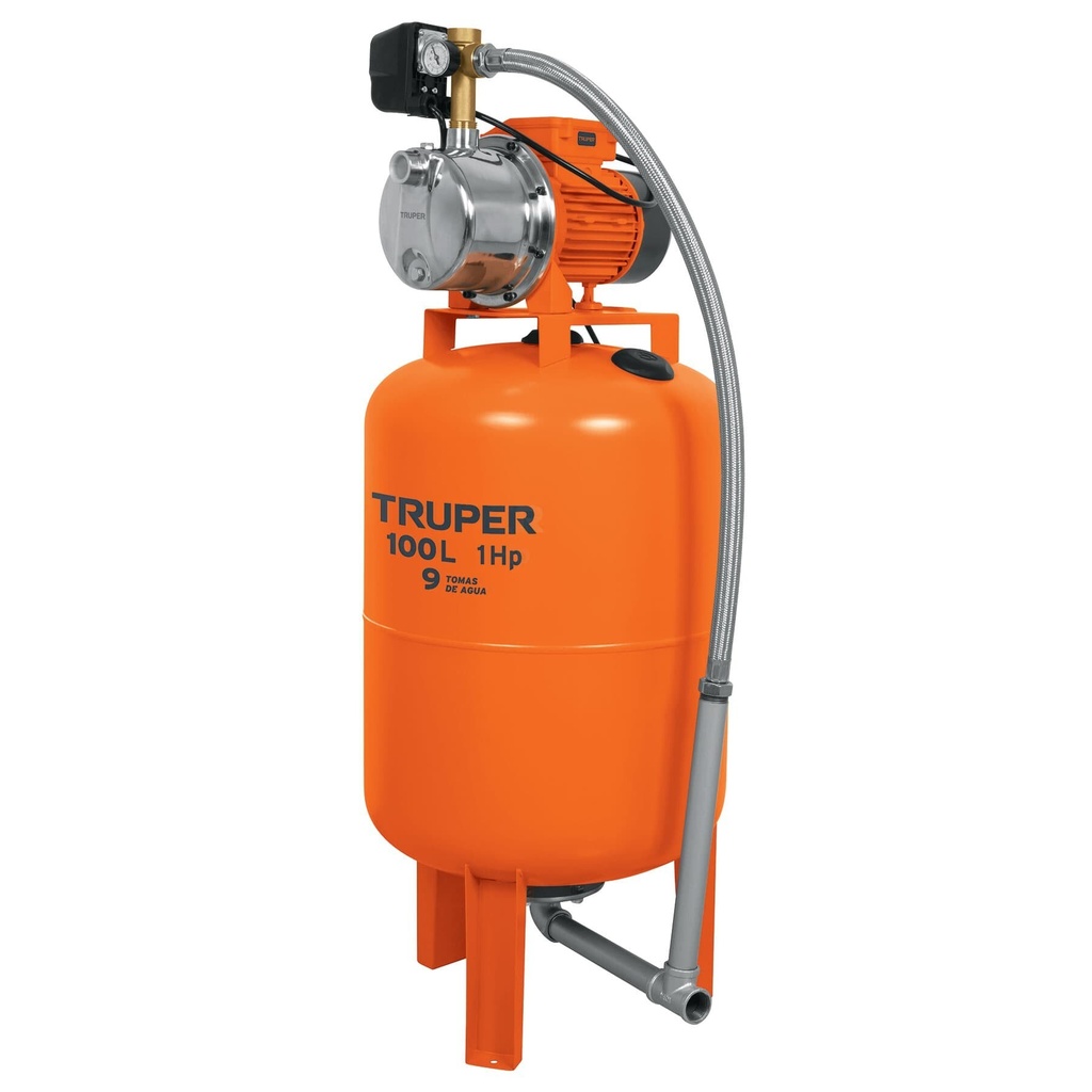 Equipo hidroneumático 100L, bomba Jet inox. 1 HP, TRUPER