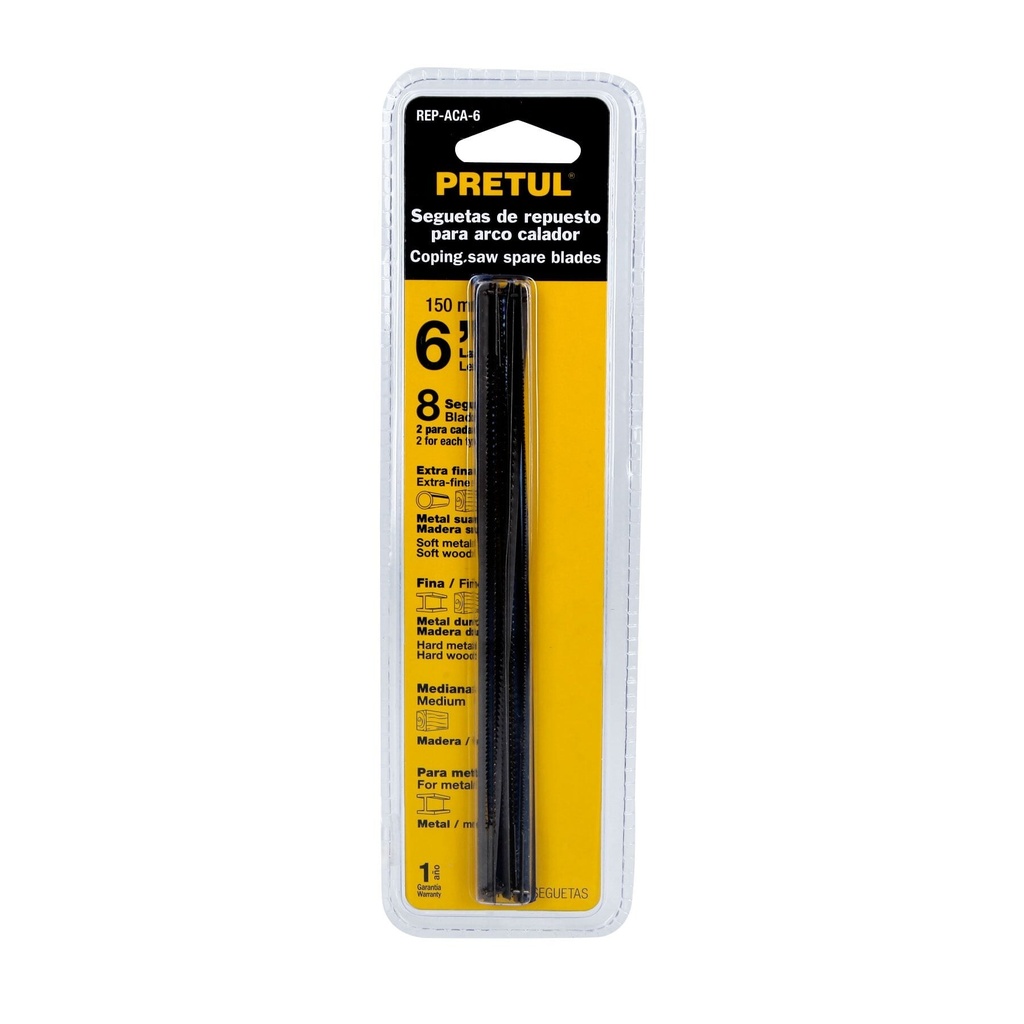 Blíster con 8 seguetas de repuesto para ACA-6, Pretul