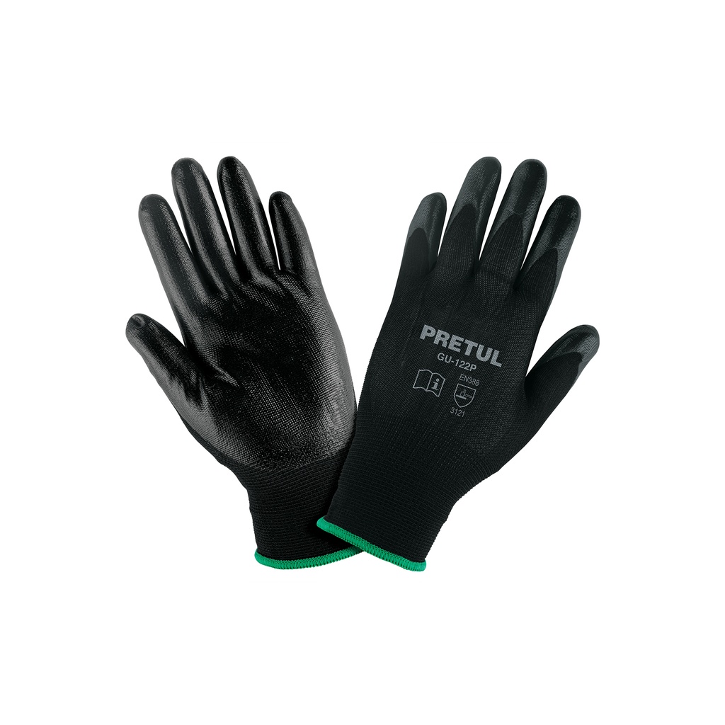 [GU-122P] Guantes de nylon recubiertos de nitrilo, M, PRETUL
